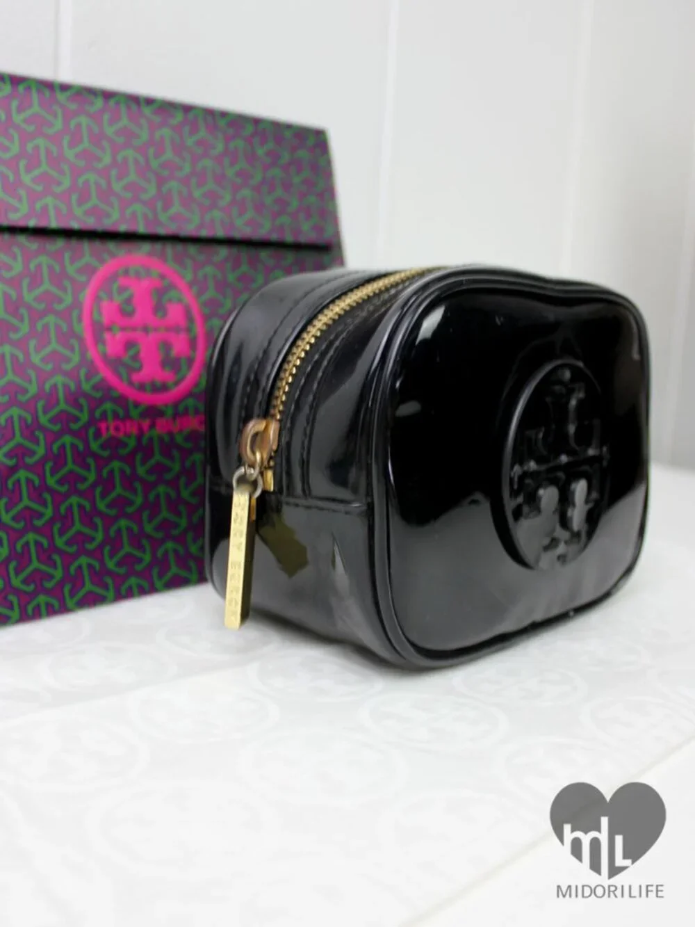 TORY BURCH Patent Leather Mini Miller Cosmetic Case